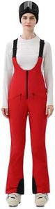 HIGH EXPERIENCE Womens Ski Bib Pants Skinny Soft Shell Snow Overalls Slim Fit Fitted Snowboard Insulated Waterproof Windproof (Red, X-Small)