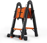 SINMEIRUN 20.3 FT Telescoping A Frame Ladder, 10 Step, ANSI Certified, Type I Heavy Duty, 330lbs Max Capacity, Aluminum Extension Ladder for Home, Roof, RV; Orange