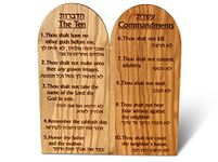 THE JERUSALEM GIFT SHOP SINCE 2004 Wooden Ten Commandments In Hebrew & English Handmade in Bethlehem and carved in Olive Wood - Size 6x5.5 Inch