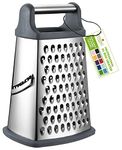 Spring Chef Professional Cheese Grater - Stainless Steel Box Grater for Kitchen, XL Size, 4 Sides - Perfect Shredder for Parmesan Cheese, Carrot, Potato, Ginger - Dishwasher Safe - Gray