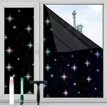 FuFin Total Blackout Window Film with Free Installation Tools, Explosion-Proof PET Material, 100% UV and Light Blocking, Rainbow Star Laser Room Darkening Window Film (Black Star 41.5"×78.7")