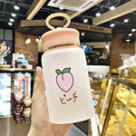 New Kawaii Fruit Frosted Glass Water Bottle Portable Cute Girl Students Kids Sports Bottles Creative Mobile Phone Bracket Cup 500ml Peach
