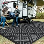 GENIMO Large Outdoor Rugs 9x18, Reversible Mats, Waterproof Camping Rug, Outside Carpet, Geometric Rv Mat for for Patio Camping Rv Picnic Backyard Deck Balcony Porch Beach Trailer (Black & Grey)