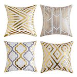 Freeas Pack of 4, Gold Stripes Soft Soild Decorative Outdoor Square Throw Pillow Covers Set Cushion Case for Sofa Bedroom Car 18 x 18 Inch 45 x 45 cm