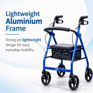 Drive Devilbiss R8 Blue Aluminium Rollator – Padded Seat, Underseat Bag
