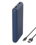 Belkin USB C Portable Charger 20000mAh, 20K Power Bank with USB Type C Input Output Port and 2 USB A Ports with Included USB C to A Cable for iPhone, Galaxy, Pixel, iPad, AirPods and More – Blue