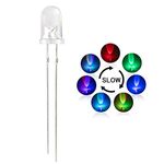 DiCUNO 100pcs 5mm Light Emitting Diodes, RGB Slow Flashing LED (Colors Changed Automatically), Diffused Clear Round Lens, Multicolors 5mm RGB Assorted LEDs 3.0-3.4V 20mA