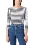 Amazon Essentials Women's Slim-Fit 3/4 Sleeve Solid Boat Neck T-Shirt, White Stripes, M