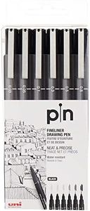 Uni Pin Fineliner Drawing Pen - Sketching Set - Black Ink - 0.03 to 0.8mm - Set of 6