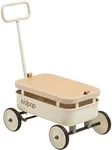 PULA-Wild 3-in-1 Kids' Pull-Along Wagon Toddlers Push Walker for 2.5-8, Removable Wooden Cover and Adjustable Handlebar, Birthday Gifts Max Weight 33 lbs (White)