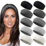 Styla Hair Headbands for Women Stretch Fashion Headbands 10 Pack Non-Slip Head Wraps Great for Spa, Sports, Yoga, Pilates, Running, Gym Headband, Workouts - Black Grey