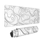 White Topographic Contour XL Gaming Mouse Pad Extended Long Large Mousepad with Stitched Edges Laptop Desk Pad Computer Keyboard PC Mouse Mat Nonslip Rubber Base for Company Office Gamer