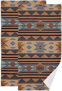 NISENASU Tribal Geometric Aztec Pattern Hand Towels for Bathroom Set of 2,Native Southwestern Navajo Design Tan Gray Brown Small Bath Towel Set Face Washcloths Decorative Kitchen Dish Cloth