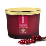 EKAM 3 Wick Soy Wax Aroma Scented Candle Aromatic Fragrance of Cranberry Long Lasting 256 GMS, Up to 35 Hours Burn Time, Ideal for Home Décor, Gifting, Durgapuja, Diwali, Christmas