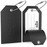 Shacke Luggage Tags with Full Back Privacy Cover w/Steel Loops - Set of 2 (Black)