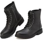 ziitop Boots for Women Waterproof Ankle Boots Work boots Lace Up Ladies boots Side Zipper Combat Boots Walking Boots Womens Black Boots Platform Leather Booties