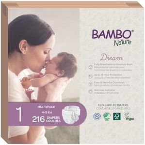 Bambo Nature Premium Eco-Friendly Baby Diapers, Size 1 (4-9 Lbs), 216 Count (6 Packs of 36)
