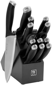 Henckels Silvercap 14 Piece Knife Set with Block, Chef Knife, Paring Knife, Utility Knife, Bread Knife, Steak Knife, Black, Stainless Steel