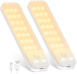 OUILA Under Cabinet Kitchen Lights, 21 LED [2 Pack] Warm White Motion Sensor Lights Indoor, 1000mAh USB-C Rechargeable LED Lights for Cupboard, Kitchen