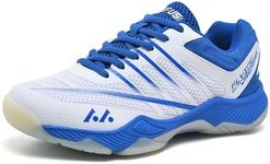 JiuQing Men's Badminton Shoes Lightweight Volleyball Tennis Shoes Sneakers Breathable Anti-Slip, Blue, 8