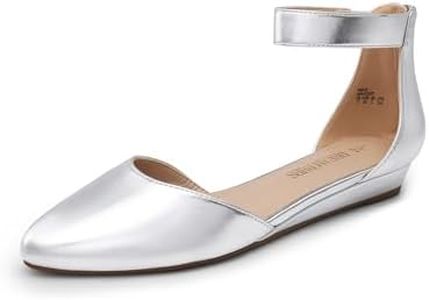 DREAM PAIRS Women's Low Wedge Ankle Strap Dress Flats Shoes,Size 6,Silver,AMIGA