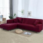 Gifts Island® Universal Sectional 180 GSM Sofa Covers L - Shape Slipcover 2pcs Non-Slip Sticky Elastic Stretchable L-Type Chaise Slipcover Protector, Maroon Plain