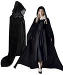 IKSII 59“ Long Velvet Long Cloak with Hood Men Women Adults,Halloween Vampire Witch Cape Costume Fairy Hooded Robe