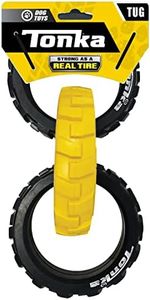 Tonka Rubber 3-Ring Tug Dog Toy, Lightweight, Durable and Water Resistant, 10.5 Inches, for Medium/Large Breeds, Single Unit, Yellow/Black