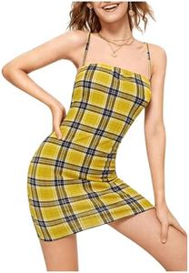 Floerns Women's Plaid Print Mini Cami Bodycon Dress A Yellow M