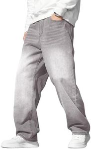 JMIERR Baggy Jeans for Men Y2K Relaxed Fit Wide Leg Skate Jeans Loose Fit Hip Hop Streetwear Vintage Casual Mid Rise Denim Pants Oversized, XS, Light Grey