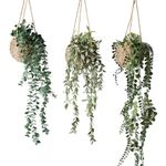 Fuxdre 3 Pack Mini Artificial Hanging Greenary Fake Hanging Plants in Basket for Wall Living Room Decor Bathroom Shelf Home Indoor