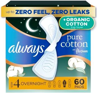 Always Pure Cotton FlexFoam Pads for Women, Size 4, Overnight Pad with Wings, Unscented, Made with an Organic Cotton Top Layer, 20 Count