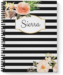 Classic Floral Personalized Notebook/Journal, Laminated Soft Cover, 120 pages of your selected paper, lay flat wire-o spiral. Size: 8.5” x 11”. Made in the USA