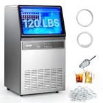 VEVOR Commercial Ice Maker Machine 120 lbs/24H, Under Counter Ice Maker with 33 lbs Storage Bin 45 Cubes in 8-10Mins, Stainless Steel &Freestanding Ice Machine with LED Display for Home Bar Cafe