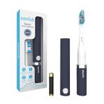 Sonisk Pulse | Battery Powered Electric Toothbrush | Portable Travel Size with Antimicrobial Sonic Technology | 1x Battery, 2X Brush Heads, 1x Travel Case Included (Matte Black)