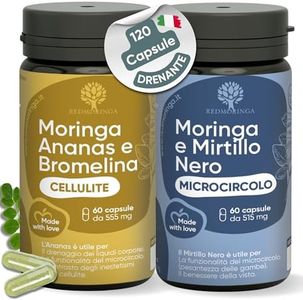Trattamento Anticellulite Drenante - Bundle Integratore Ananas Moringa e Bromelina 5000 GDU & Integratore Mirtillo Nero e Moringa (120 Caps. Cellulite + Microcircolo) - RedMoringa