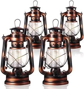 4 Pieces 8 Inch Vintage Led Hurricane Lantern 12 Warm LEDs and Dimmer Switch Battery Operated Metal Lantern Decorative Hanging Lantern for Indoor Outdoor Camping Usage Decor