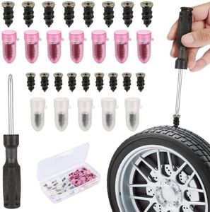 30Pcs Tyre Repair Kit Car, Car Tyre Puncture Repair Kit, Tire Repair Kit Rubber Nails and Screwdriver Self Puncture Repair Kit Motorcycle Puncture Repair Kit, General Tire Repair Quick Repair Tool