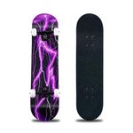 Skateboard,31 x 8 Inch Complete Skateboard, 8-Layer Maple Wood Deck Double Kick Standard Skateboards for Kids, Teens, Adult, Beginner (Violet)