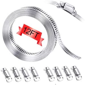 maierke 304 Stainless Steel Hose Clamp Assortment Kit,DIY 12FT Metal Strap + 8 Stronger Fasteners,Adjustable Large Worm Gear Hose Clamps Screw Clamps for Pipe,Duct,Tube,and Fuel Line