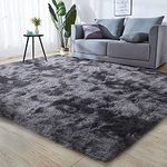 Leesentec Area Rug Super Soft Indoor Modern Shag Area Smooth Fur Fluffy Rugs Anti-Skid Shaggy Rugs for Living Room Dining Room Home Bedroom Carpet Floor (Black Gray, 6.1'*6.1'(185x185cm))