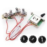 RUNCCI-YUN Electric Guitar Wiring Harness Kits for Strat Style Guitar Replacement, 2T1V Control Knobs 5-Way Switch 500K Pots with Jack, Black Tip (1 Volume x 2 Tone Control Knob Black)