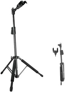 AROMA Bass Stand Universal for Acoustic Electric Classical Guitars Floor Stand Foldable with Auto-Lock Neck Holder Soild Tripod One Button Lift