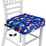 Taeku Booster Seat for Dining Table, Portable Dismountable Double Straps Thick Chairs Increasing Cushion Kids Seat Cushion (Dinosaur Blue)