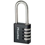 Master Lock 7640EURDBLKLH Combination Padlock in Aluminium with Long Shackle, Black, 4 x 10.2 x 1.5 cm