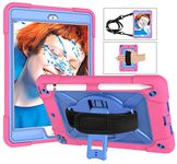 Jaorty for iPad Mini 3/2/1 Case,360 Rotable Handle Stand Kickstand Layer Pencil Holder Shockproof with Strap Shoulder Case for iPad Mini 1 / Mini 2 /Mini 3,7.9",Rosered+Blue