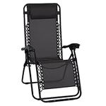 Outsunny Zero Gravity Chair Metal Frame Texteline Armchair Outdoor Folding and Reclining Sun Lounger with Head Pillow for Patio Decking Gardens Camping, Black