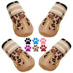 QUMY Dog Shoes for Large Dog, Medium Dogs Boots & Paw Protectors for Winter Snow Day, Summer Hot Pavement, Waterproof in Rain Weather, Outdoor Walking, Indoor Hardfloors Anti Slip Sole Leopard Size 1