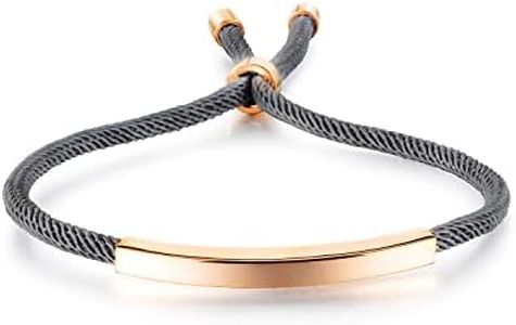 Rockyu Bracelet, Men's, Women's, Pink Gold, Silver, Plate Wristband, Pair Bracelet, Couples, Hypoallergenic, Stainless Steel Bracelet, Stylish, Cord Chain Bracelet, Adjustable Size, , Lover, Fashion,