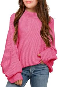 Mafulus Girl's Oversized Turtleneck Fall Sweaters Kids Batwing Long Sleeve Slouchy Chunky Cute Pullover Jumper Shirts 5-14T
